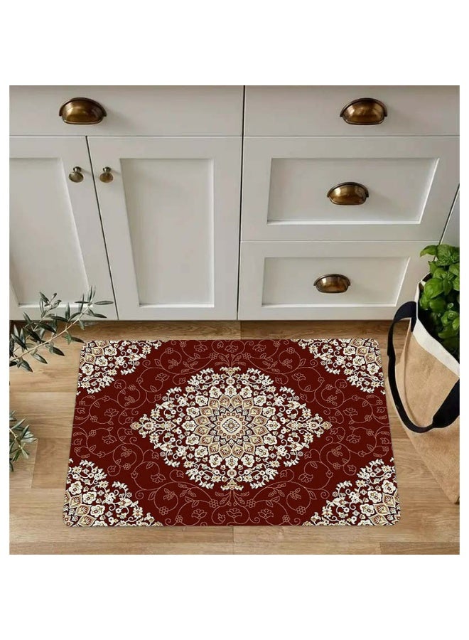 Traditional Persian Style Area Rug, Ornate Floral Medallion, Burgundy Red, Polyester, Non-Slip, Indoor/Outdoor - Image 2