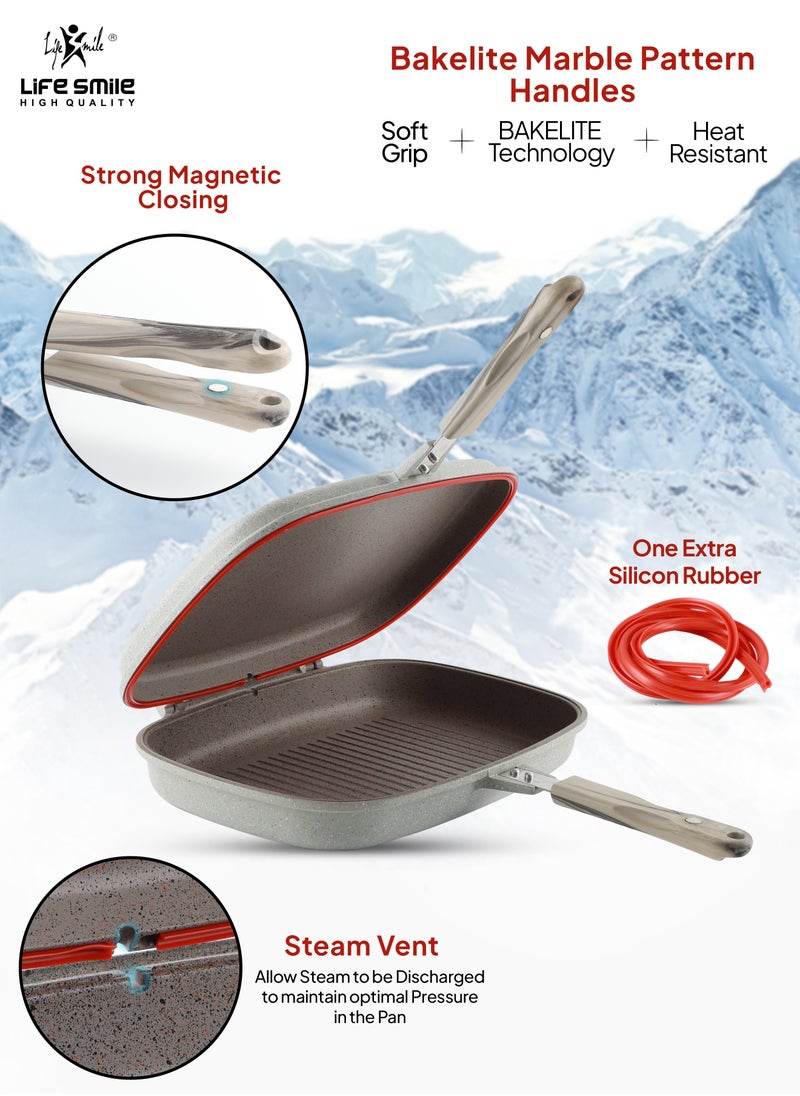 Life Smile - 36 cm Smart Double Grill Pan - 5 Layer Granite Non-Stick Coating With Magnetic Handle - Flipping Grill Frying Pan | Multiple Hob Compatibility - Image 1