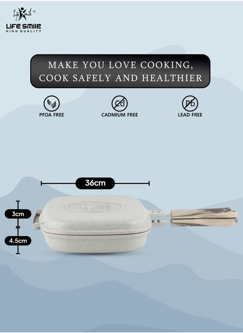 Life Smile - 36 cm Smart Double Grill Pan - 5 Layer Granite Non-Stick Coating With Magnetic Handle - Flipping Grill Frying Pan | Multiple Hob Compatibility - Image 1