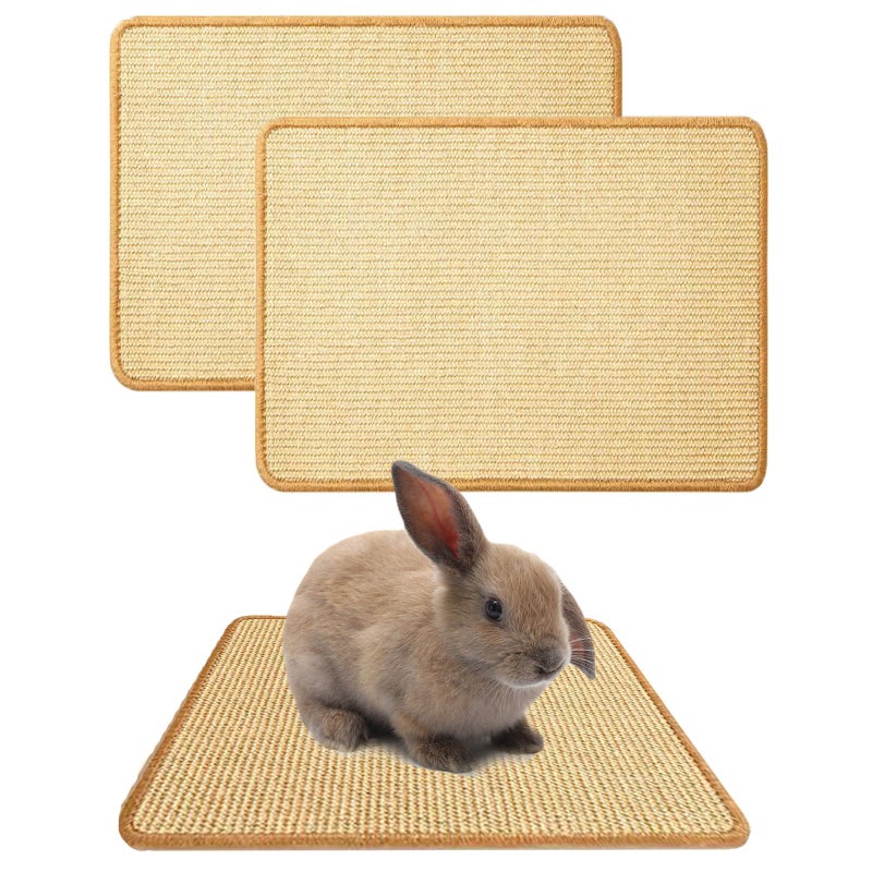 Oncpcare 2PCS Rabbit Scratch Mat Natural Bunny Scratching Pad Claws and Teeth Care Rabbit Mats for Cages Chew Toys for Bunny Pet Cage Bedding for Biting Sleeping Nesting, 16x12 - Image 1