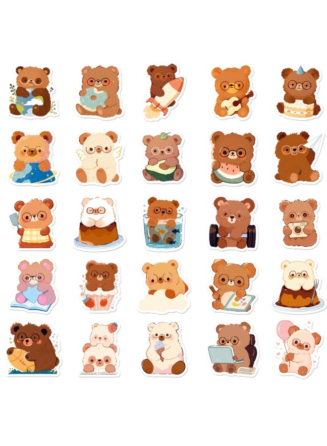 NIBEMINENT 50 Pcs Little Bear Wearing Glasses Deco Kit Waterproof Stickers, High Definition Printing Bright Colors, Suitable for Laptop Skateboard Luggage Water Bottle Guitar DIY - Image 3