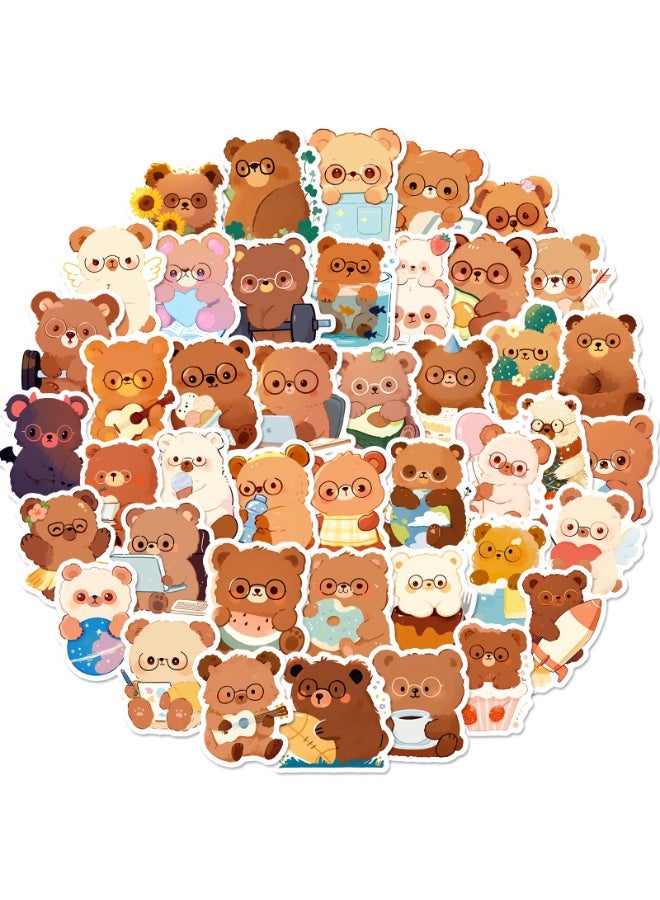 NIBEMINENT 50 Pcs Little Bear Wearing Glasses Deco Kit Waterproof Stickers, High Definition Printing Bright Colors, Suitable for Laptop Skateboard Luggage Water Bottle Guitar DIY - Image 1