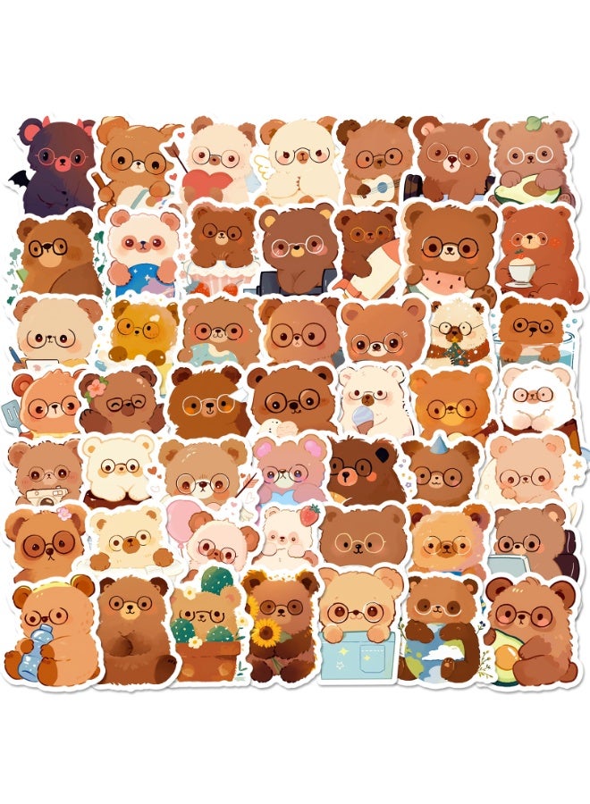 NIBEMINENT 50 Pcs Little Bear Wearing Glasses Deco Kit Waterproof Stickers, High Definition Printing Bright Colors, Suitable for Laptop Skateboard Luggage Water Bottle Guitar DIY - Image 2