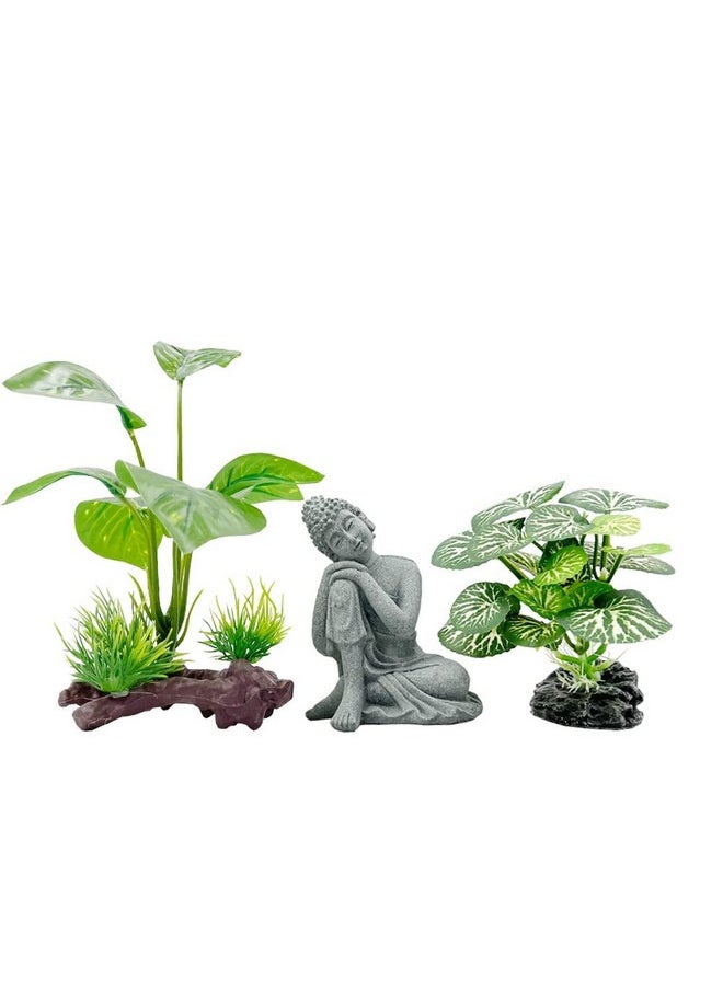 Smoothedo-Pets Fish Tank Decorations Aquarium Decoration 4Inch Ornaments Accessories Betta Fish Rest Leaf Buddha (TypeBSetBuddha)  - Image 1
