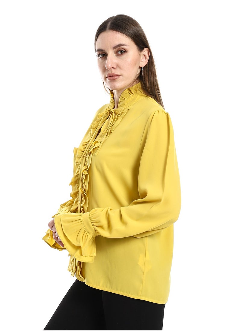 MERCH - Mustard balloon blouse with front cut - Image 1