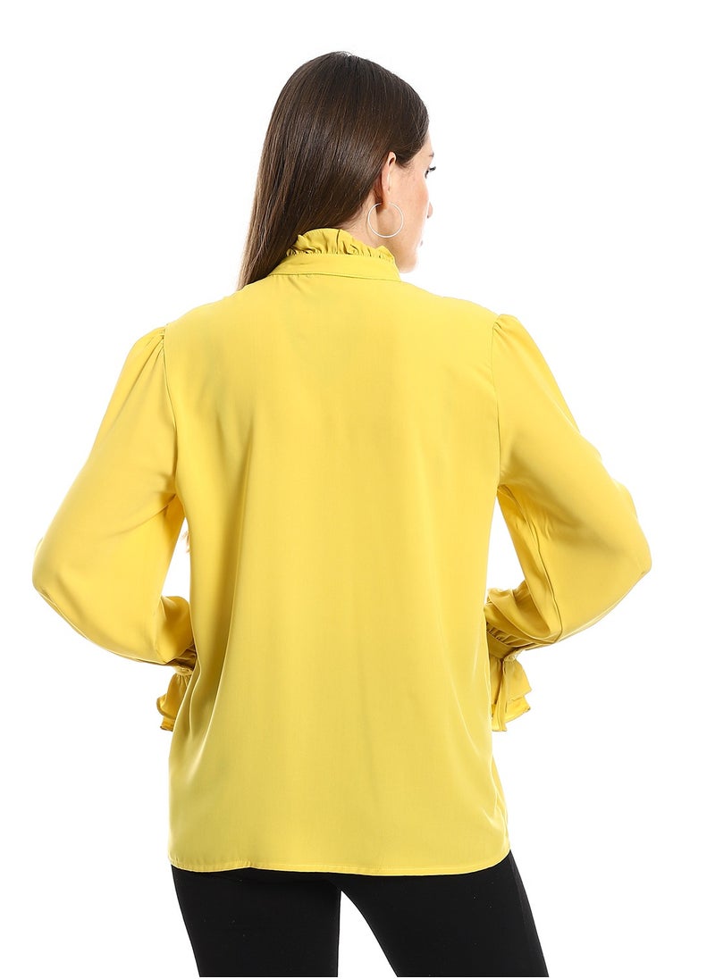 MERCH - Mustard balloon blouse with front cut - Image 1