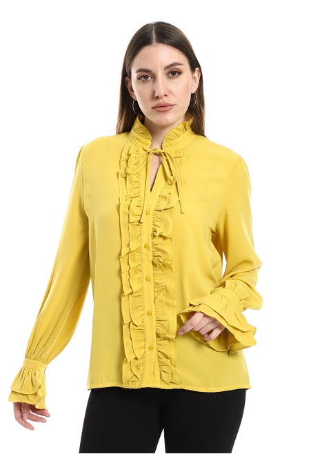 Mustard balloon blouse with front cut