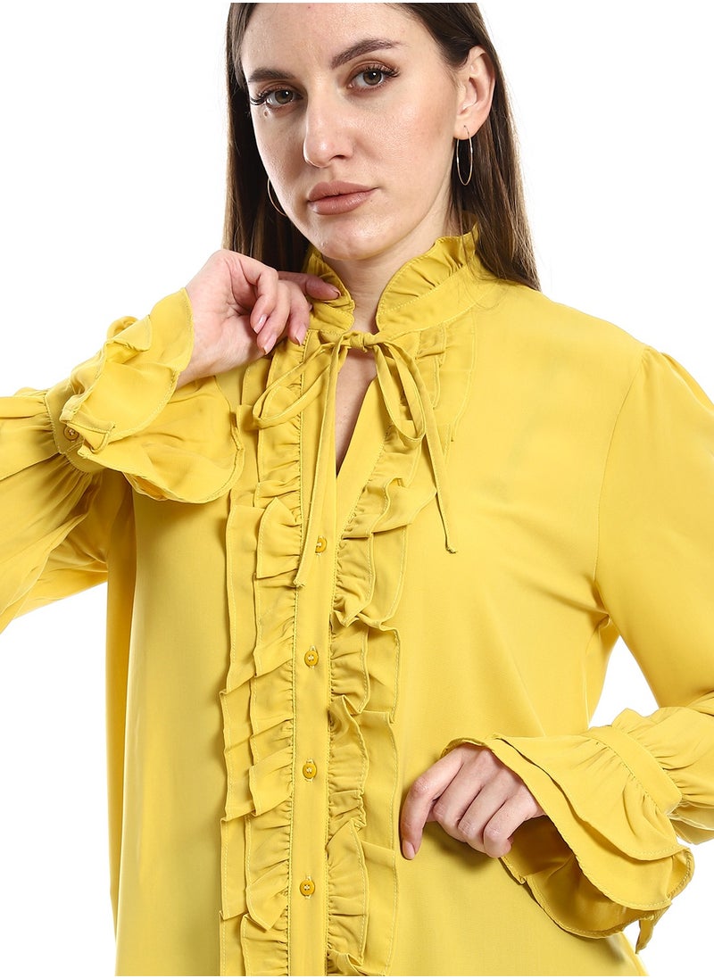 MERCH - Mustard balloon blouse with front cut - Image 1