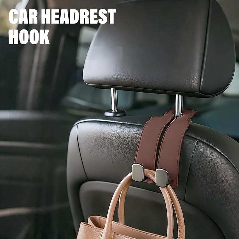 Headrest Hooks for Car Car Seat Hooks for Headrest,2026 Hooks for Purses and Bags Cute Car Purse Holder,Twinhook Leather Car Headrest Hangers Seat Back Organizers for Travel (Black*2) - Image 4