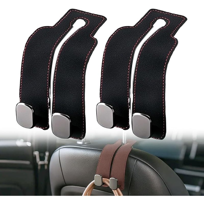 Headrest Hooks for Car Car Seat Hooks for Headrest,2026 Hooks for Purses and Bags Cute Car Purse Holder,Twinhook Leather Car Headrest Hangers Seat Back Organizers for Travel (Black*2) - Image 1