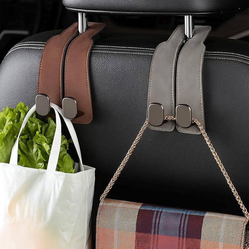 Headrest Hooks for Car Car Seat Hooks for Headrest,2026 Hooks for Purses and Bags Cute Car Purse Holder,Twinhook Leather Car Headrest Hangers Seat Back Organizers for Travel (Black*2) - Image 2