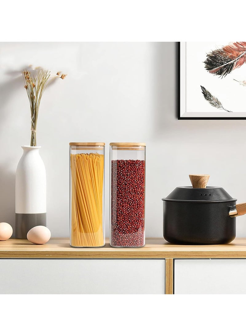 Beauenty Glass Spaghetti Pasta Storage Containers with Lids 71oz Set of 3, Tall Clear Airtight Food Storage Jar with Bamboo Lid for Noodles Flour Cereal Sugar Beans, Sqaure Spaghetti Pantry Container - Image 2