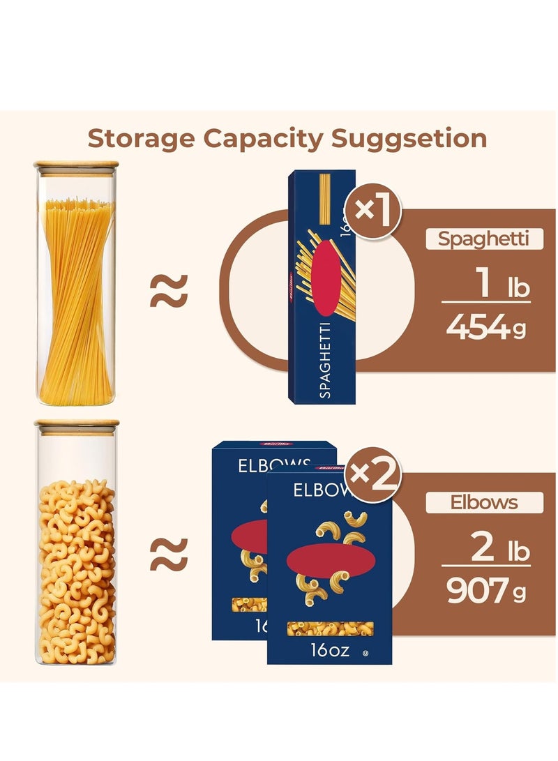 Beauenty Glass Spaghetti Pasta Storage Containers with Lids 71oz Set of 3, Tall Clear Airtight Food Storage Jar with Bamboo Lid for Noodles Flour Cereal Sugar Beans, Sqaure Spaghetti Pantry Container - Image 4