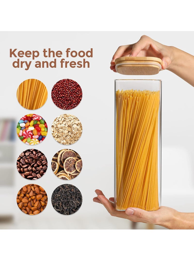 Beauenty Glass Spaghetti Pasta Storage Containers with Lids 71oz Set of 3, Tall Clear Airtight Food Storage Jar with Bamboo Lid for Noodles Flour Cereal Sugar Beans, Sqaure Spaghetti Pantry Container - Image 3