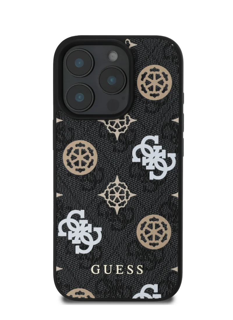 GUESS PU Hard Case With Peony 4G Design For iPhone 16 Pro Max / slim profile / Drop protection / Lightweight Back Cover - Black