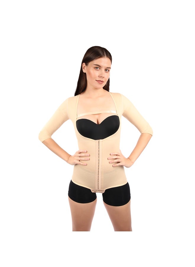 Sedra Shapely Women's body shaper with half sleeves for tightening arms, abdomen, and waist; full shapewear for sculpting the figure and concealing sagging; compression design gives you an instantly slimmer look; beige - Image 1