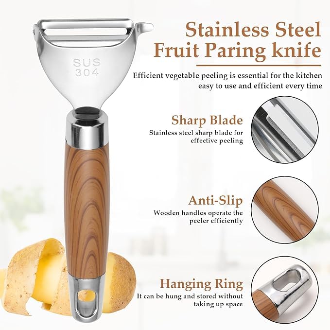 Agabani Professional Stainless Steel Vegetable Peeler with Ultra Sharp Blade, Non-Slip Grip, Hanging Loop – Vegetable Slicer for Potatoes, Carrots, Cucumbers – Kitchen Tool Accessory - Image 2