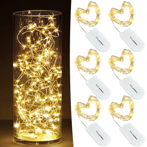 CYLAPEX 6 Pack Warm White Fairy Lights String Battery Operated Fairy Lights Firefly Lights LED Starry String Lights 3.3ft 20 LEDs Silvery Copper Wire for Christmas DIY Decoration Costume Wedding Party - Image 1