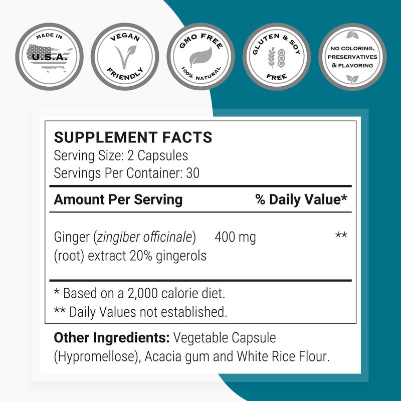 Supersmart Super Gingerols Ginger Root Extract Standardised to 20 Gingerols Digestive Support Anti Inflammatory Supplement NonGMO Gluten Free 60 Vegetarian Capsules - Image 4