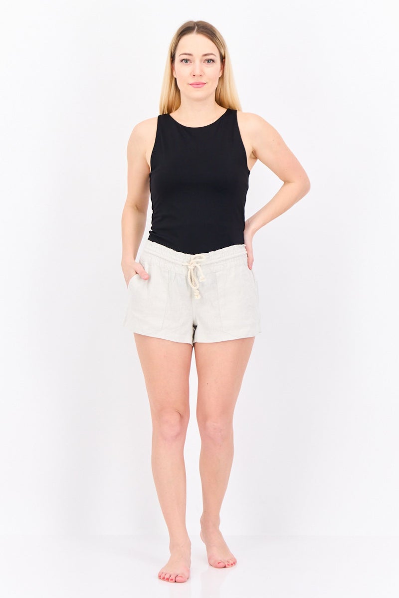 Roxy Women Plain Drawstring Shorts, Beige - Image 4