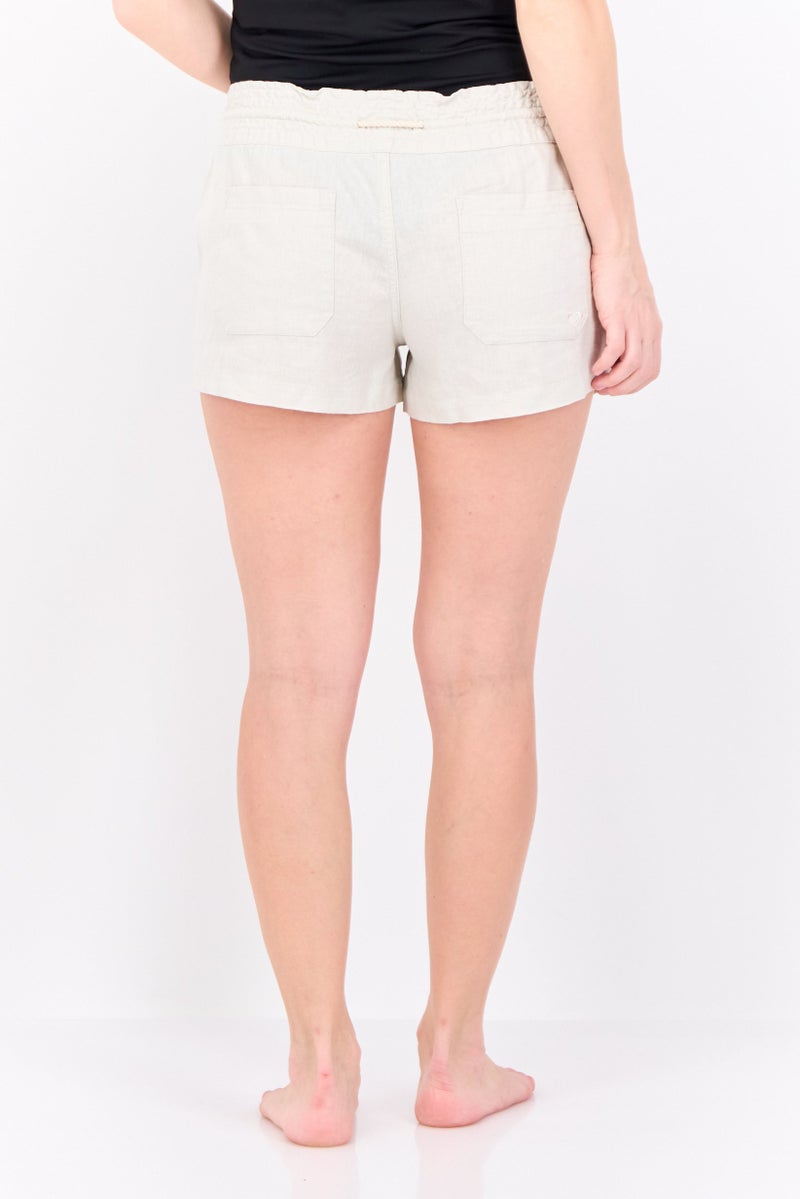 Roxy Women Plain Drawstring Shorts, Beige - Image 3