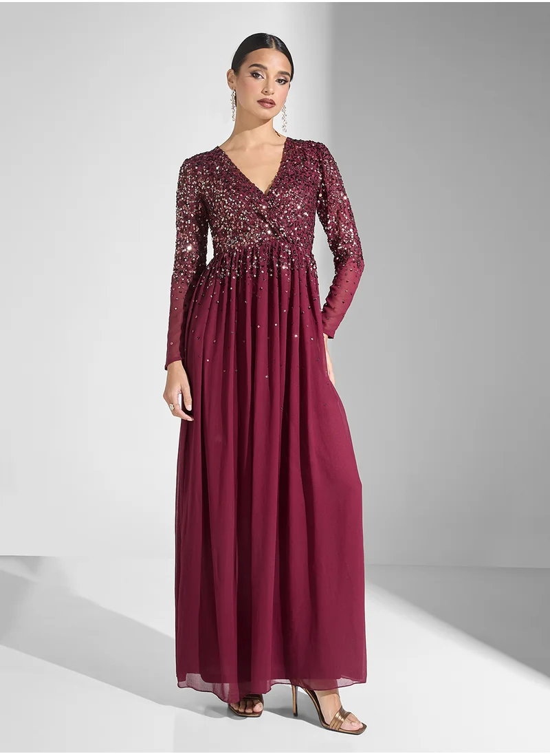 اميليا روز Embellished Wrap Maxi Dress