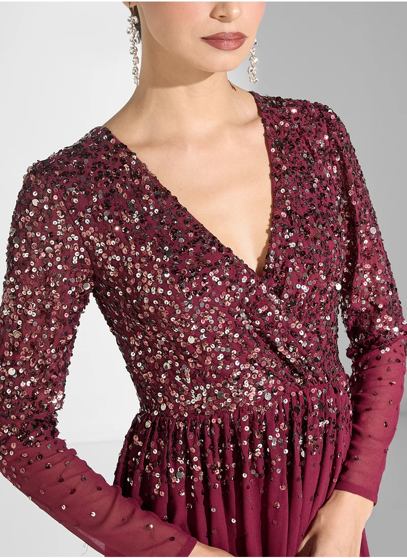 Amelia Rose Embellished Wrap Maxi Dress