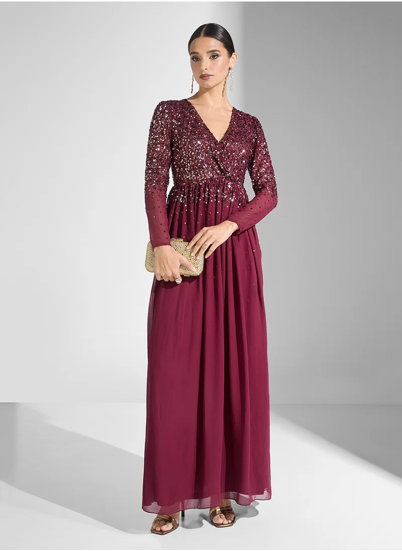 Amelia Rose Embellished Wrap Maxi Dress