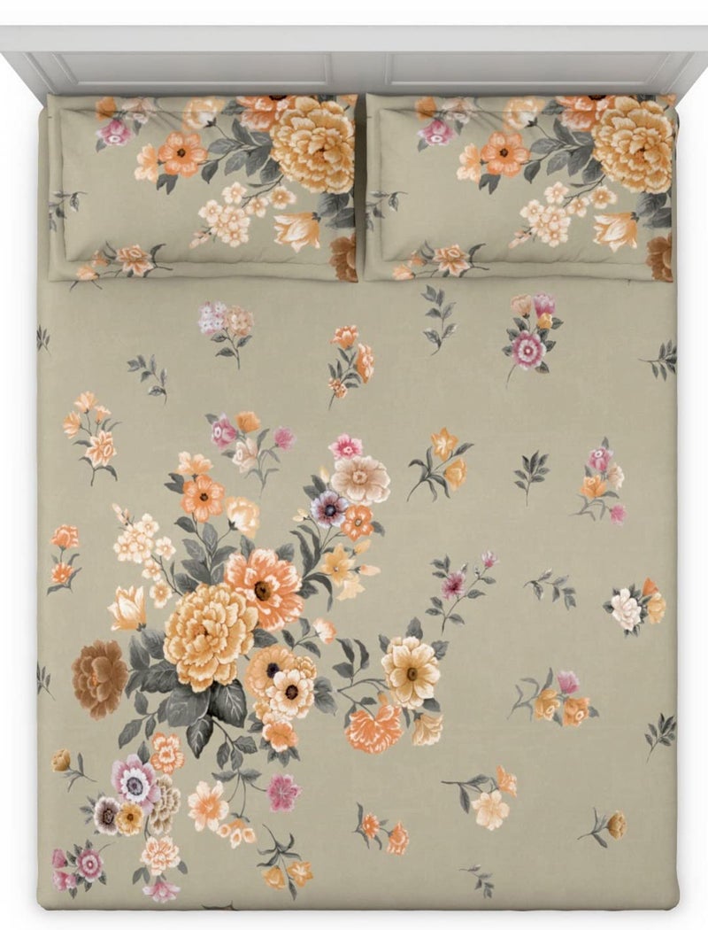 DDECOR Live beautiful DDecor Live Beautiful Nirvana Floral 150TC Double Bed Sheet Set with Two Pillow Covers Orange 