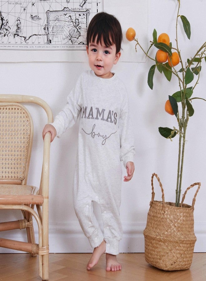 FOCUSNORM Newborn Baby Boy Fall Outfit Mamas Boy Embroidery Jumpsuit Long Sleeve Crewneck Romper Infant Boy Winter Clothes (Mamas Boy Gray, 0-3 Months) - Image 2