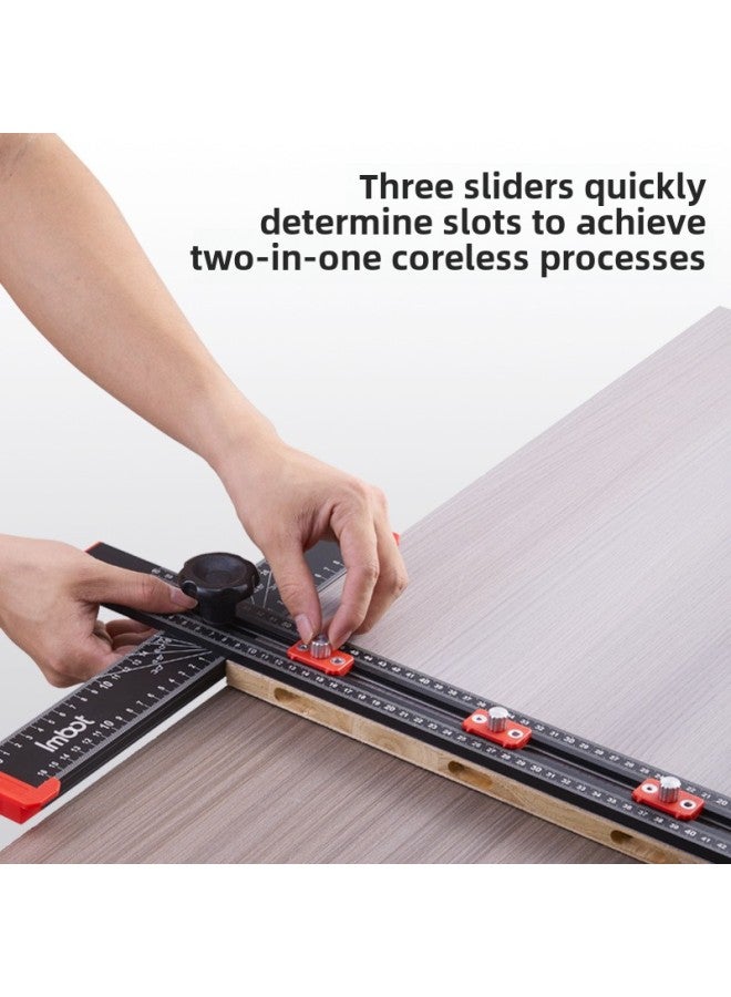Woodworking Multifunctional Two-in-one Punch Positioning Ruler Measuring Angle Ruler T-square Ruler T-square Slider Combination Angle Ruler-Model:60cm Black Upgrade (6 Slider) With Limit Ring Storage Bag - Image 5
