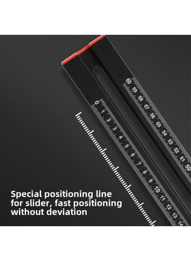 Woodworking Multifunctional Two-in-one Punch Positioning Ruler Measuring Angle Ruler T-square Ruler T-square Slider Combination Angle Ruler-Model:60cm Black Upgrade (6 Slider) With Limit Ring Storage Bag - Image 4