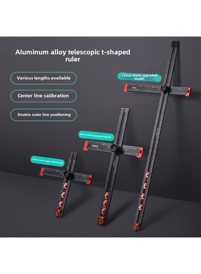 Woodworking Multifunctional Two-in-one Punch Positioning Ruler Measuring Angle Ruler T-square Ruler T-square Slider Combination Angle Ruler-Model:60cm Black Upgrade (6 Slider) With Limit Ring Storage Bag - Image 2