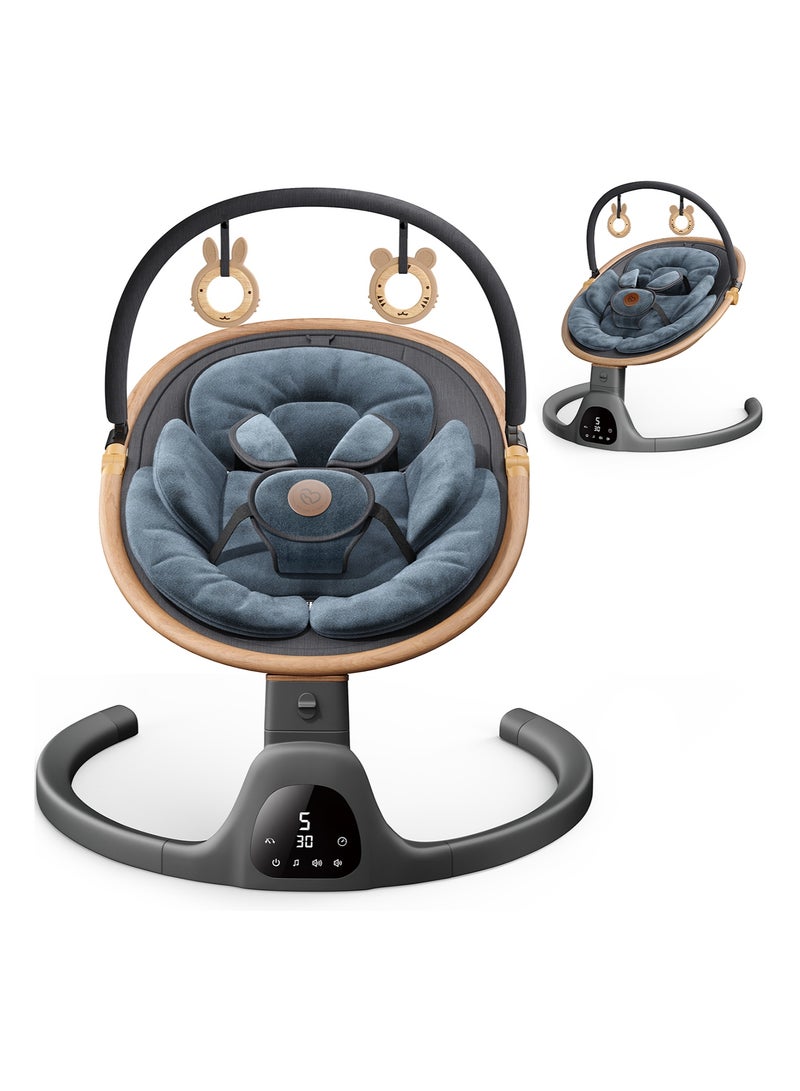بيبيومي كرسي هزاز للرضع مع بلوتوث ومكبر صوت، 3 وضعيات جلوس و5 سرعات مع جهاز تحكم عن بعد – أرجوحة أطفال محمولة للاستخدام داخل وخارج المنزل - Image 1