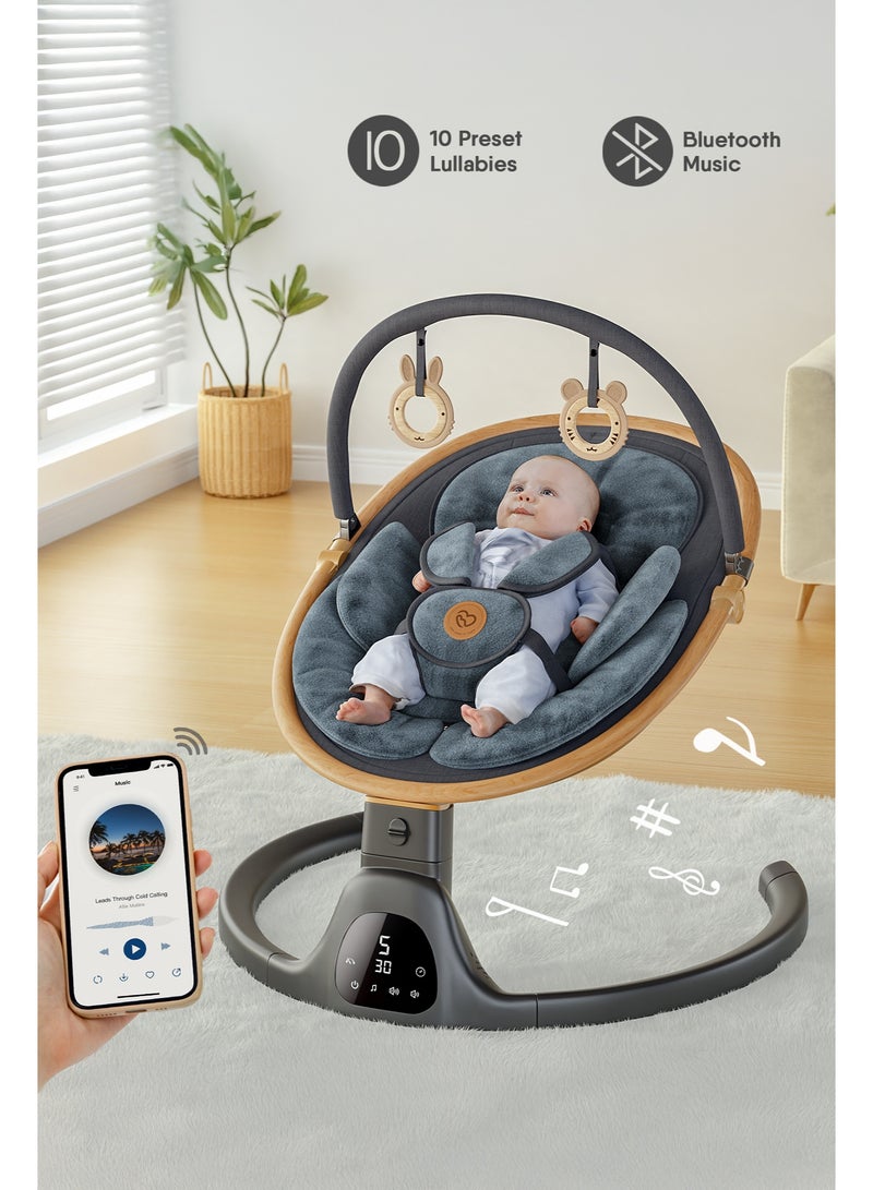 بيبيومي كرسي هزاز للرضع مع بلوتوث ومكبر صوت، 3 وضعيات جلوس و5 سرعات مع جهاز تحكم عن بعد – أرجوحة أطفال محمولة للاستخدام داخل وخارج المنزل - Image 4