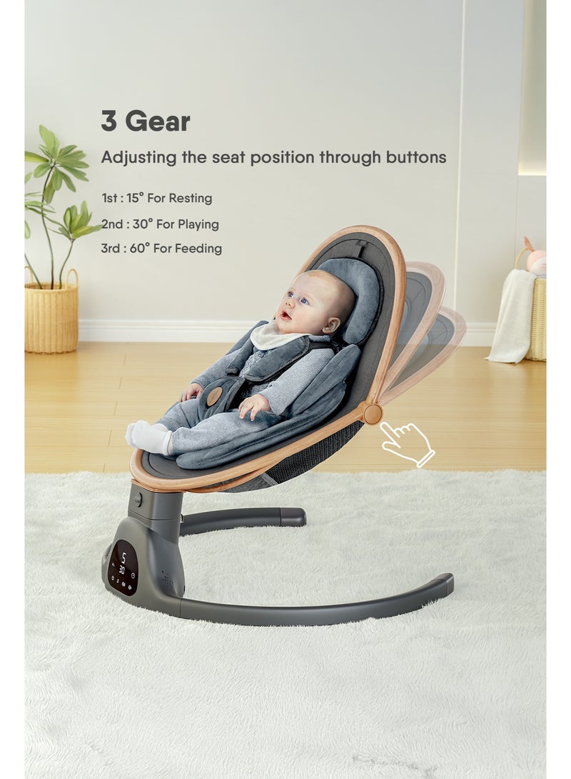 بيبيومي كرسي هزاز للرضع مع بلوتوث ومكبر صوت، 3 وضعيات جلوس و5 سرعات مع جهاز تحكم عن بعد – أرجوحة أطفال محمولة للاستخدام داخل وخارج المنزل - Image 3