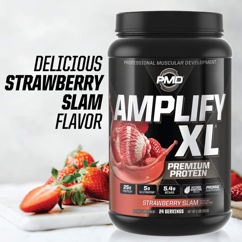PMD PMD Sports Amplify XL Premium Whey Protein Supplement Hydro Greens Blend  Glutamine and Whey Protein Matrix with Superfood for Muscle Strength and Recovery  Strawberry Slam 24 Servings - Image 5