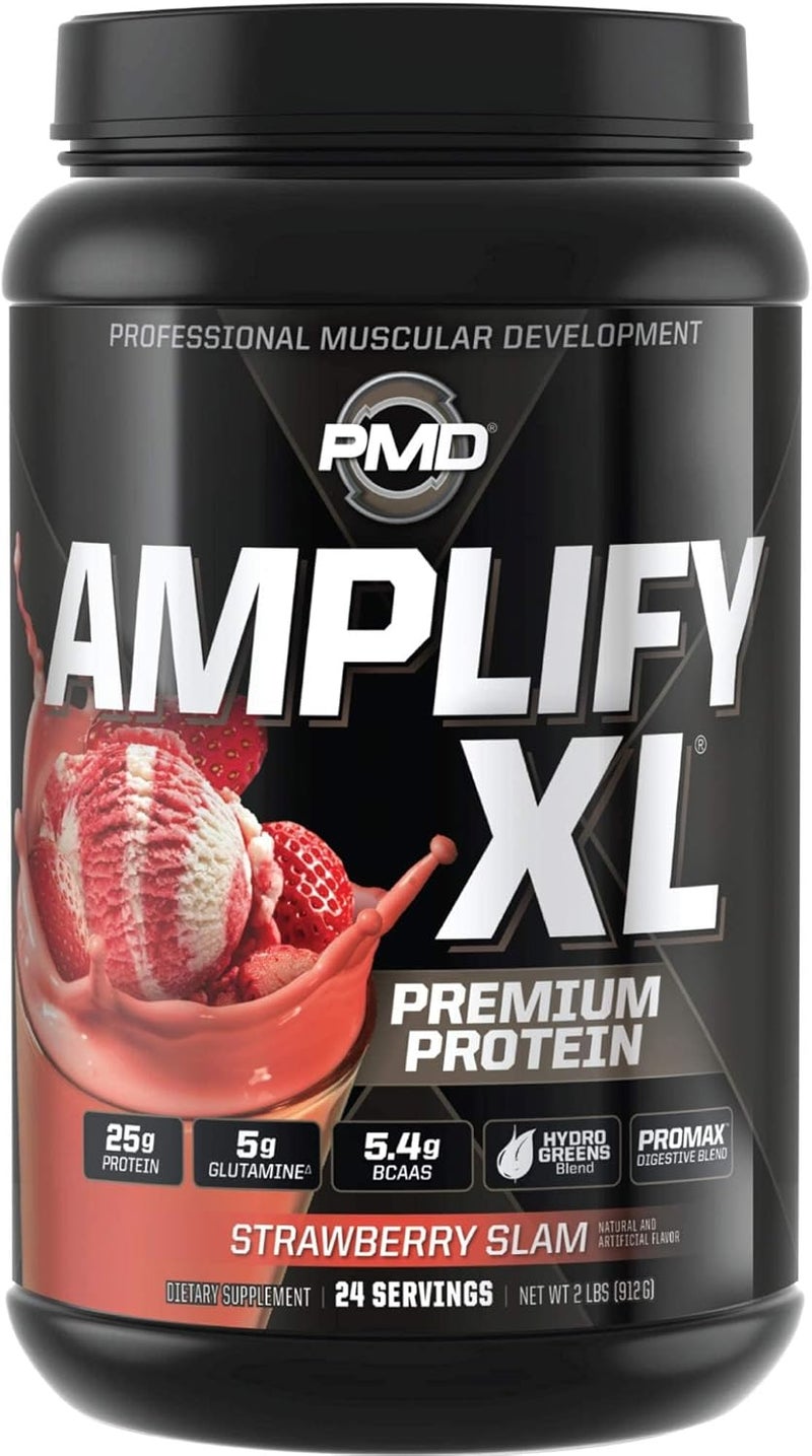 PMD PMD Sports Amplify XL Premium Whey Protein Supplement Hydro Greens Blend  Glutamine and Whey Protein Matrix with Superfood for Muscle Strength and Recovery  Strawberry Slam 24 Servings - Image 1
