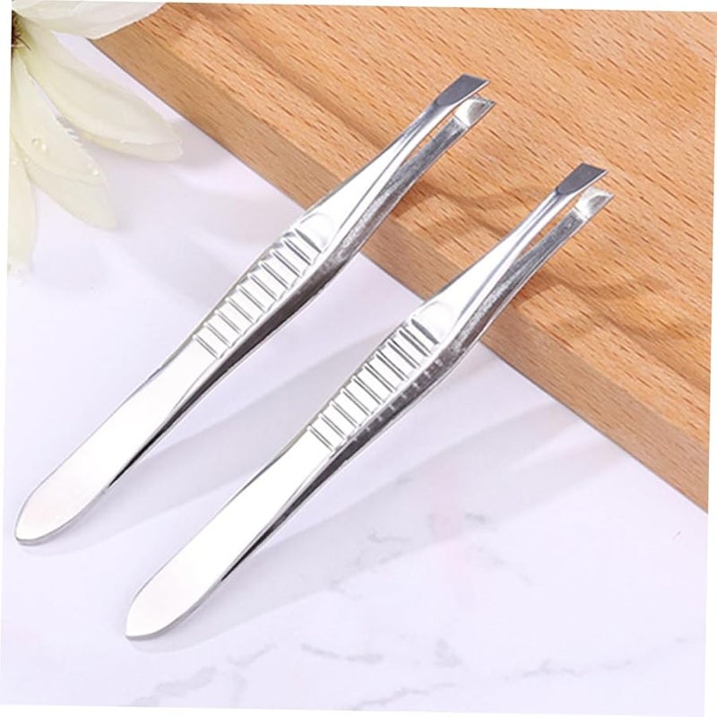 2Pcs Professional Eyebrow Kit Stainless Steel Tweezers Hair Removal Tool Portable Grooming - Image 3