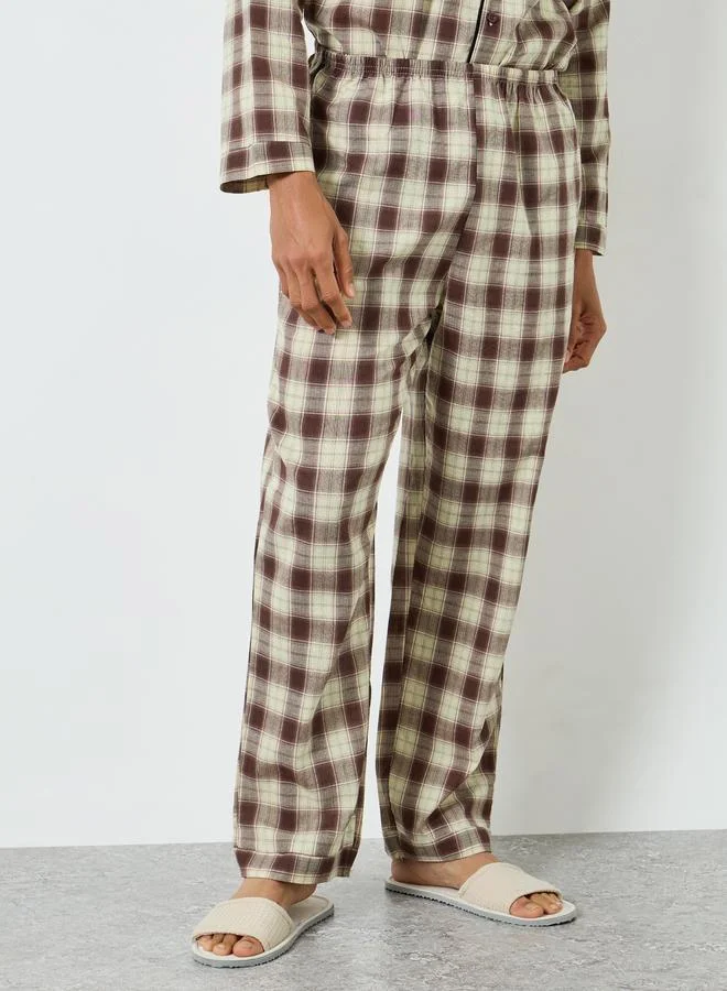 Styli  Men Brown Checkered Shirt and Pyjama Set for Men | Best Price UAE