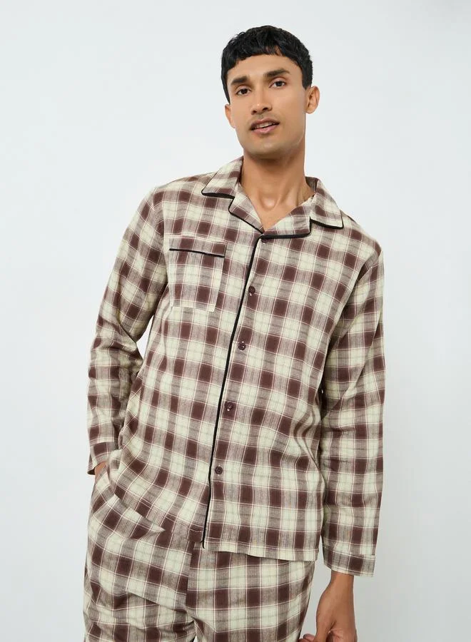 Styli  Men Brown Checkered Shirt and Pyjama Set for Men | Best Price UAE