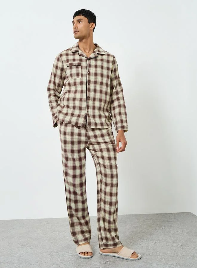 ستايلي طقم بيجاما من بنطال وقميص بطبعة مربعات