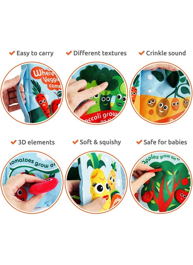 BabyBibi Soft Baby Book Where Veggies & Fruits Come From''. Interactive Teething Infant Book Touch & Feel Crinkle Cloth Book For Babies 3 Months+  - Image 3
