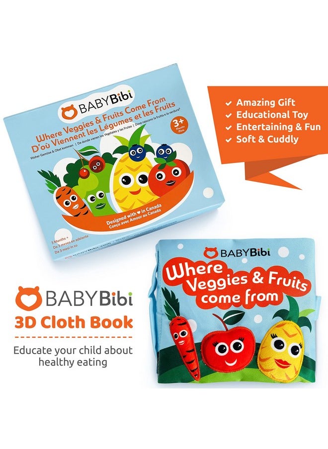BabyBibi Soft Baby Book Where Veggies & Fruits Come From''. Interactive Teething Infant Book Touch & Feel Crinkle Cloth Book For Babies 3 Months+  - Image 2