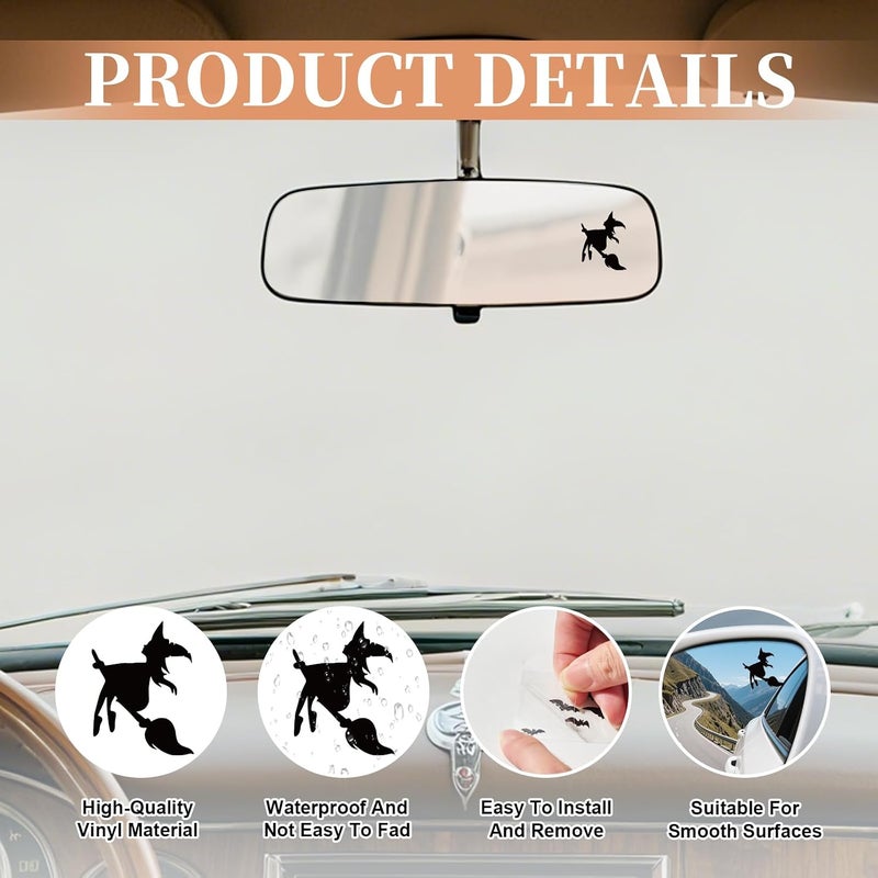 Rislobx Cute Witch Rearview Mirror Decal, 3PCS Witch Vanity Mirror Sticker, Waterproof Car Window Decorative Film for Bottle Skateboard Motorcycle Notebook - Image 3