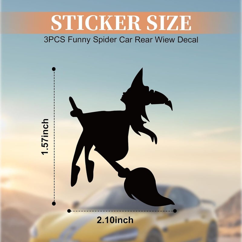 Rislobx Cute Witch Rearview Mirror Decal, 3PCS Witch Vanity Mirror Sticker, Waterproof Car Window Decorative Film for Bottle Skateboard Motorcycle Notebook - Image 2