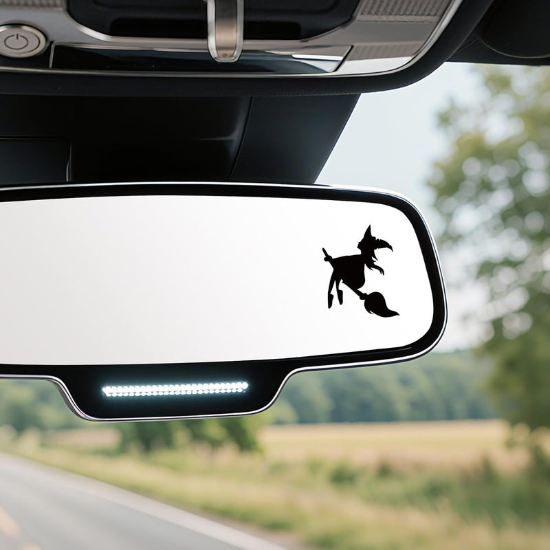 Rislobx Cute Witch Rearview Mirror Decal, 3PCS Witch Vanity Mirror Sticker, Waterproof Car Window Decorative Film for Bottle Skateboard Motorcycle Notebook - Image 1