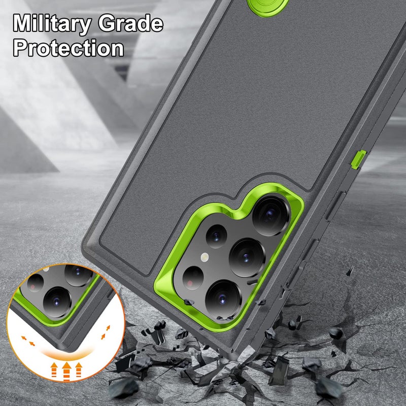 Fucozan for Samsung Galaxy S23 Ultra Case with Kickstand Case 3-Layer Military Grade Protective Case Cover Silicone Heavy Duty Rugged Shockproof for Galaxy S23 Ultra Phone Case (Gray+Green) - Image 4