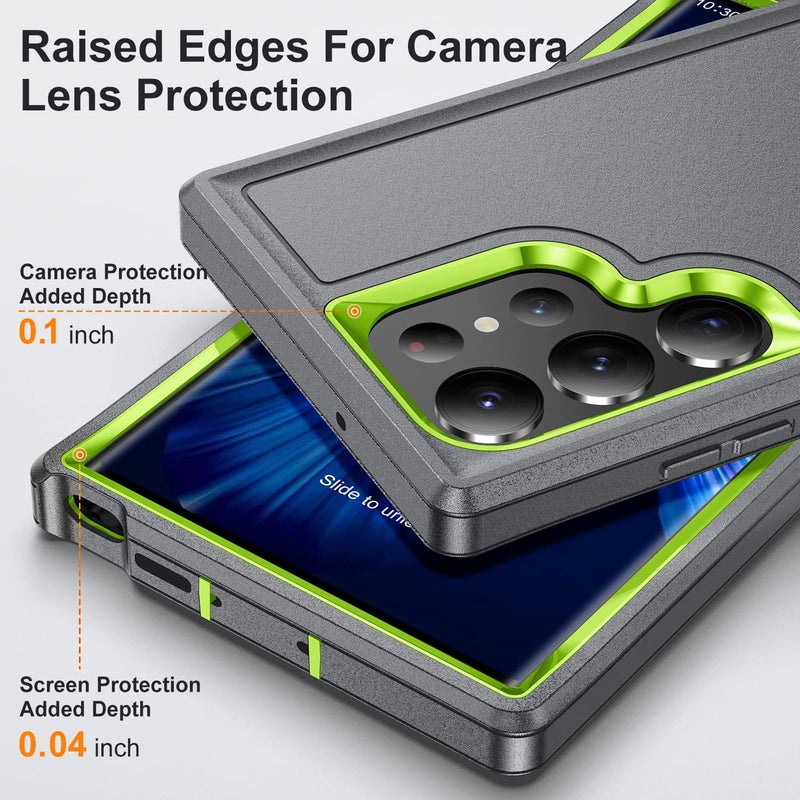 Fucozan for Samsung Galaxy S23 Ultra Case with Kickstand Case 3-Layer Military Grade Protective Case Cover Silicone Heavy Duty Rugged Shockproof for Galaxy S23 Ultra Phone Case (Gray+Green) - Image 5
