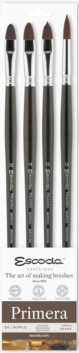 Escoda Primera Series Professional Artist Oil  Acrylic Brush Set Synthetic Teijin Fiber 4 Piece Set - Image 1